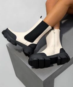 NDS SHOES ETTA Chunky Chelsea Ankle Boots - Beige