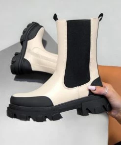 NDS SHOES ETTA Chunky Chelsea Ankle Boots - Beige