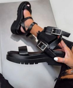 NDS SHOES FAITH Chunky Buckle Sandals - Black PU