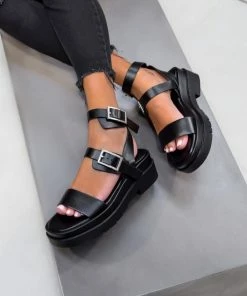 NDS SHOES FAITH Chunky Buckle Sandals - Black PU