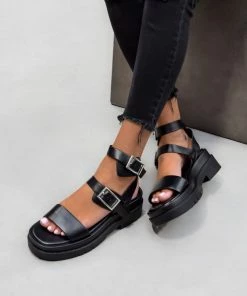 NDS SHOES FAITH Chunky Buckle Sandals - Black PU
