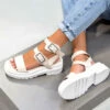 NDS FAITH Chunky Buckle Sandals - Cream PU SHOES