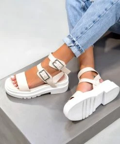 NDS FAITH Chunky Buckle Sandals - Cream PU SHOES
