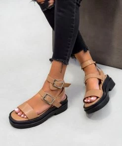 NDS FAITH Chunky Buckle Sandals - Mocha PU SHOES