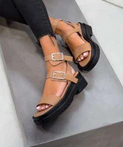 NDS FAITH Chunky Buckle Sandals - Mocha PU SHOES
