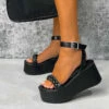 CIT FIONA Chunky Platform Sandals - Black PU