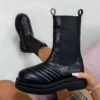 ELG GABBY Chunky Platform Ankle Boots - Black PU SHOES