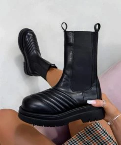 ELG GABBY Chunky Platform Ankle Boots - Black PU SHOES
