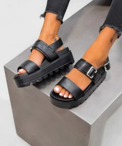 ELG GABRIELLA Chunky Cleated Platform Buckle Sandals - Black