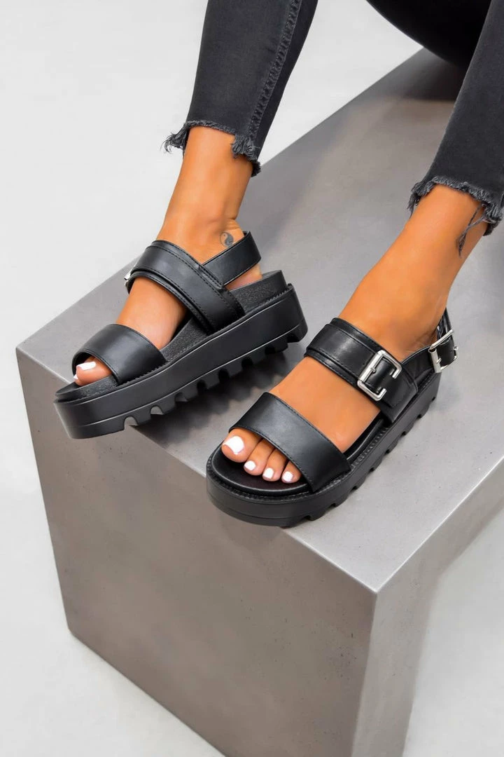 ELG GABRIELLA Chunky Cleated Platform Buckle Sandals - Black 4 ELG GABRIELLA Chunky Cleated Platform Buckle Sandals - Black