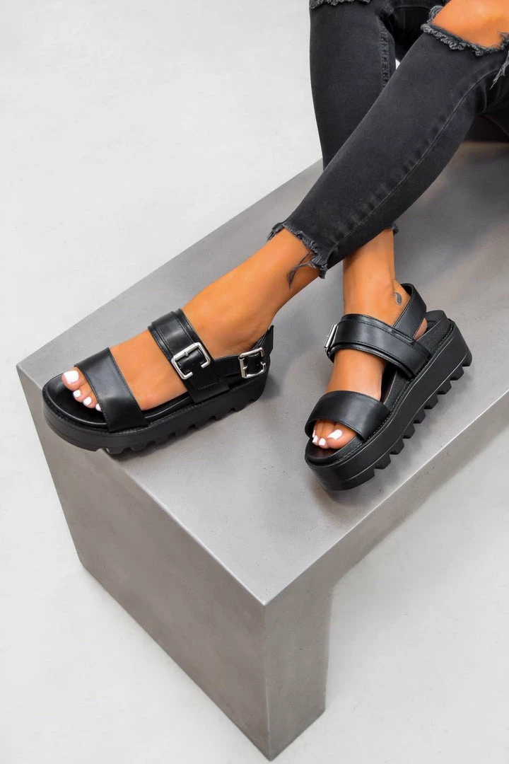 ELG GABRIELLA Chunky Cleated Platform Buckle Sandals - Black 5 ELG GABRIELLA Chunky Cleated Platform Buckle Sandals - Black