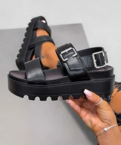 ELG GABRIELLA Chunky Cleated Platform Buckle Sandals - Black