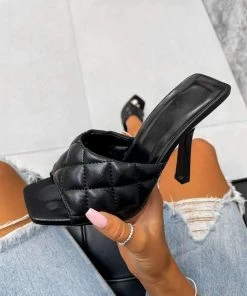 NDS GABRIELLE Square Peep Toe Quilted Heels - Black
