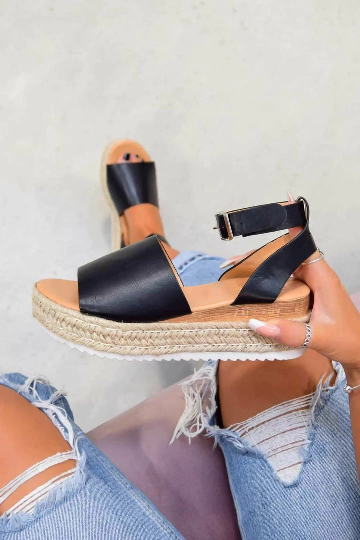 LIV GET IT Chunky Platform Espadrille Sandals - Black
