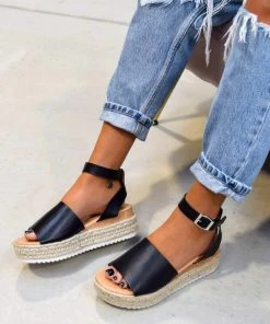 LIV GET IT Chunky Platform Espadrille Sandals - Black