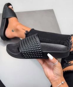 LIV GIGI Flat Textured Sliders - Black