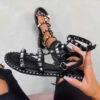 AJ Voyage Footwear GISELLE Studded Gladiator Sandals - Black SHOES