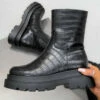 LIV GRACE Chunky Ankle Boots - Black Croc SHOES