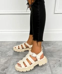 DMF HALLIE Chunky Buckle Sandals - Beige SHOES