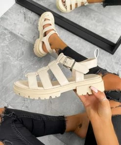 DMF HALLIE Chunky Buckle Sandals - Beige SHOES