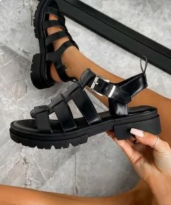 DMF HALLIE Chunky Buckle Sandals - Black