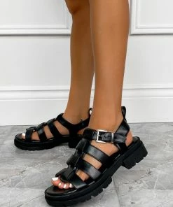 DMF HALLIE Chunky Buckle Sandals - Black