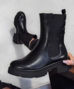 CIT SHOES HALLIE Chunky Ankle Boots - Black PU