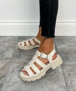 DMF HALLIE Chunky Buckle Sandals - Beige SHOES