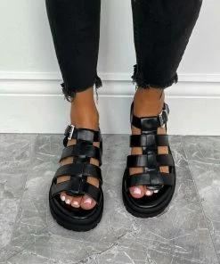 DMF HALLIE Chunky Buckle Sandals - Black