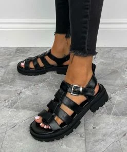 DMF HALLIE Chunky Buckle Sandals - Black