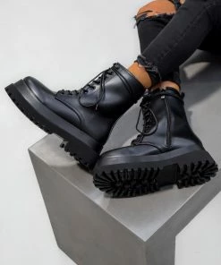 NDS HOLD ON Chunky Sole Ankle Boots - Black PU