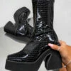 ELG SHOES HOLD UP Platform Sock Fit Boots - Black Croc Patent