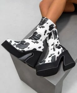 ELG HOLD UP Platform Sock Fit Boots - Cow Print