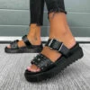ELG SHOES HOLD ON Chunky Studded Buckle Sandals - Black