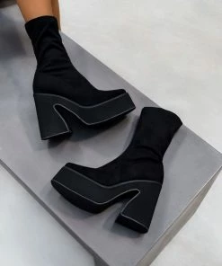 ELG HOLD UP Platform Sock Fit Boots - Black Faux Suede