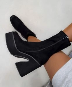 ELG HOLD UP Platform Sock Fit Boots - Black Faux Suede