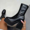 ELG SHOES HOLD UP Platform Sock Fit Boots - Black PU