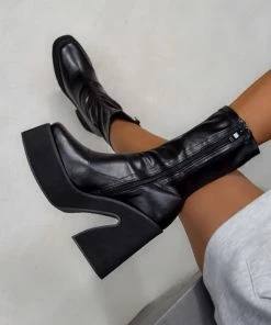 ELG SHOES HOLD UP Platform Sock Fit Boots - Black PU