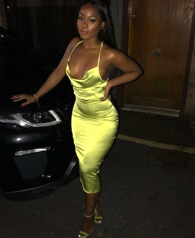 PUR CLOTHING Cowl Neck Satin Midi Dress - Lime 3 PUR CLOTHING Cowl Neck Satin Midi Dress - Lime