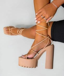 NDS JADE Chunky Platform Heels - Beige