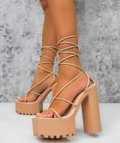 NDS JADE Chunky Platform Heels - Beige