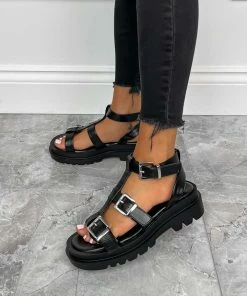 DMF JAYDA Chunky Buckle Sandals - Black