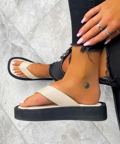 CIT JAYMIE Chunky Toe Post Sandals - Beige SHOES