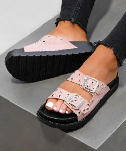 LIV JESSIE Chunky Buckle Sandals - Pink Suede