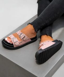 LIV JESSIE Chunky Buckle Sandals - Pink Suede