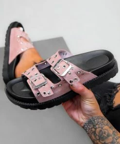 LIV JESSIE Chunky Buckle Sandals - Pink Suede