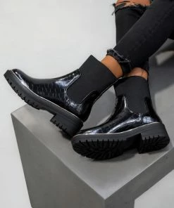 LIV JESSY Chunky Panelled Ankle Boots - Black Croc
