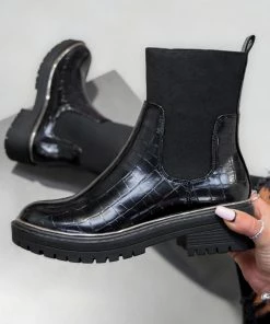 LIV JESSY Chunky Panelled Ankle Boots - Black Croc