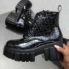 ELG KAHLIA Chunky Platform Ankle Boots - Black Croc SHOES