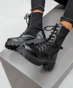 DMF SEEN IT Lace Up Chunky Ankle Boots - Black SHOES